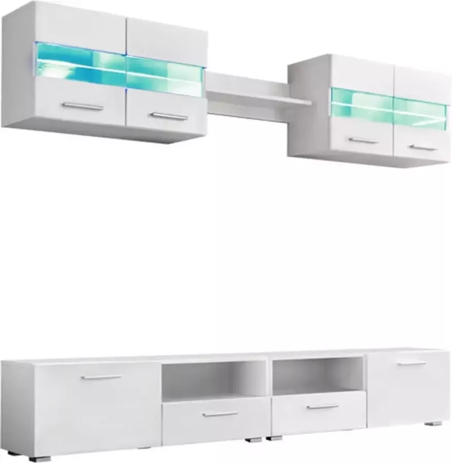 VidaXL -Tv-wandmeubelset-met-LED-verlichting-hoogglans-wit-5-delig - Foto 3