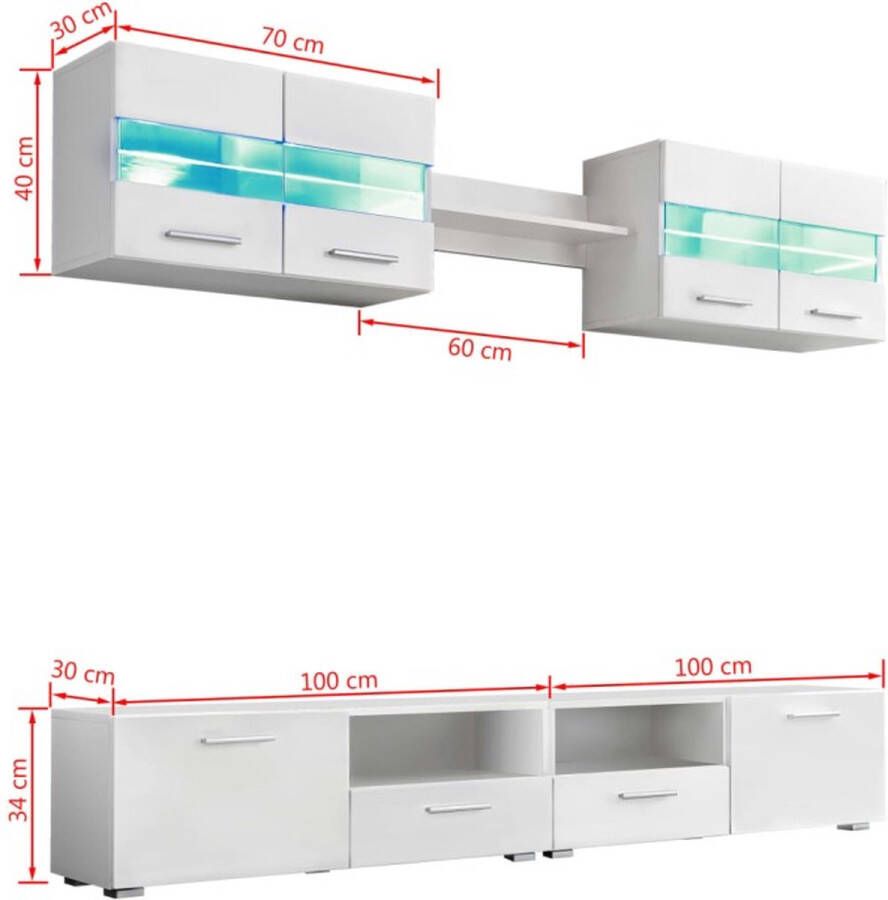 VidaXL -Tv-wandmeubelset-met-LED-verlichting-hoogglans-wit-5-delig - Foto 2