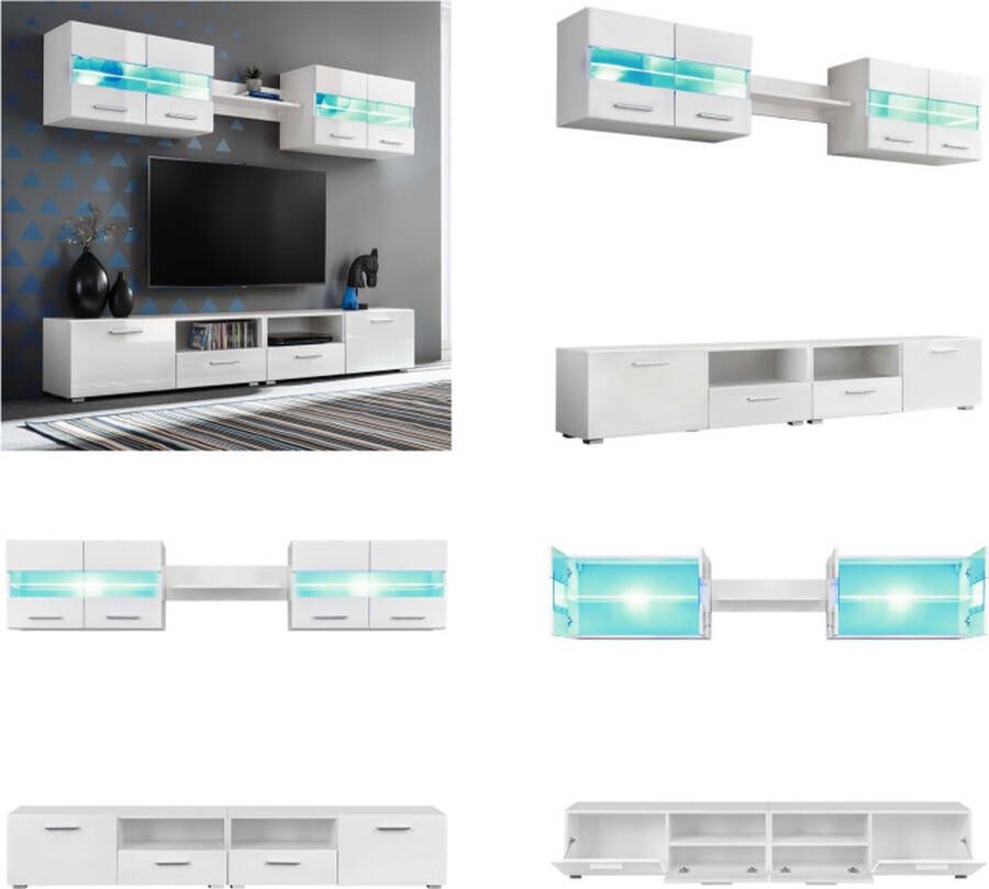 vidaXL Tv-wandmeubelset met LED-verlichting hoogglans wit 5-delig Tv-wandmeubel Tv-wandmeubels Tv-wandmeubelen Tv-wandmeubilair