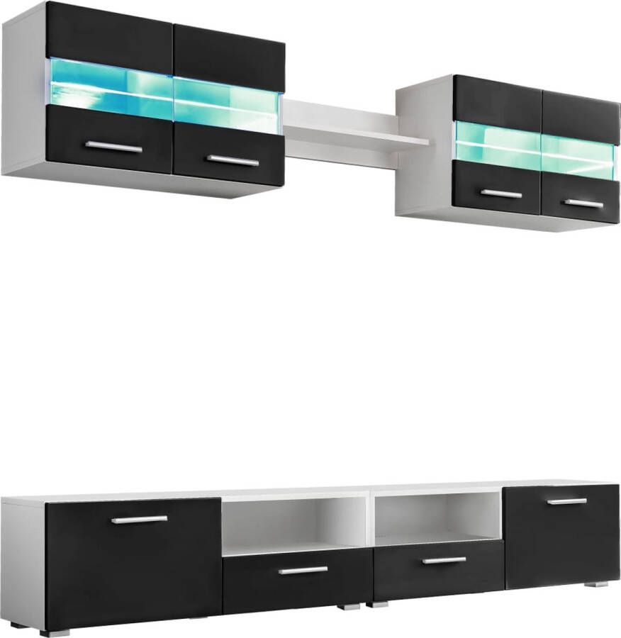 VidaXL -Tv-wandmeubelset-met-LED-verlichting-hoogglans-zwart-5-delig - Foto 1