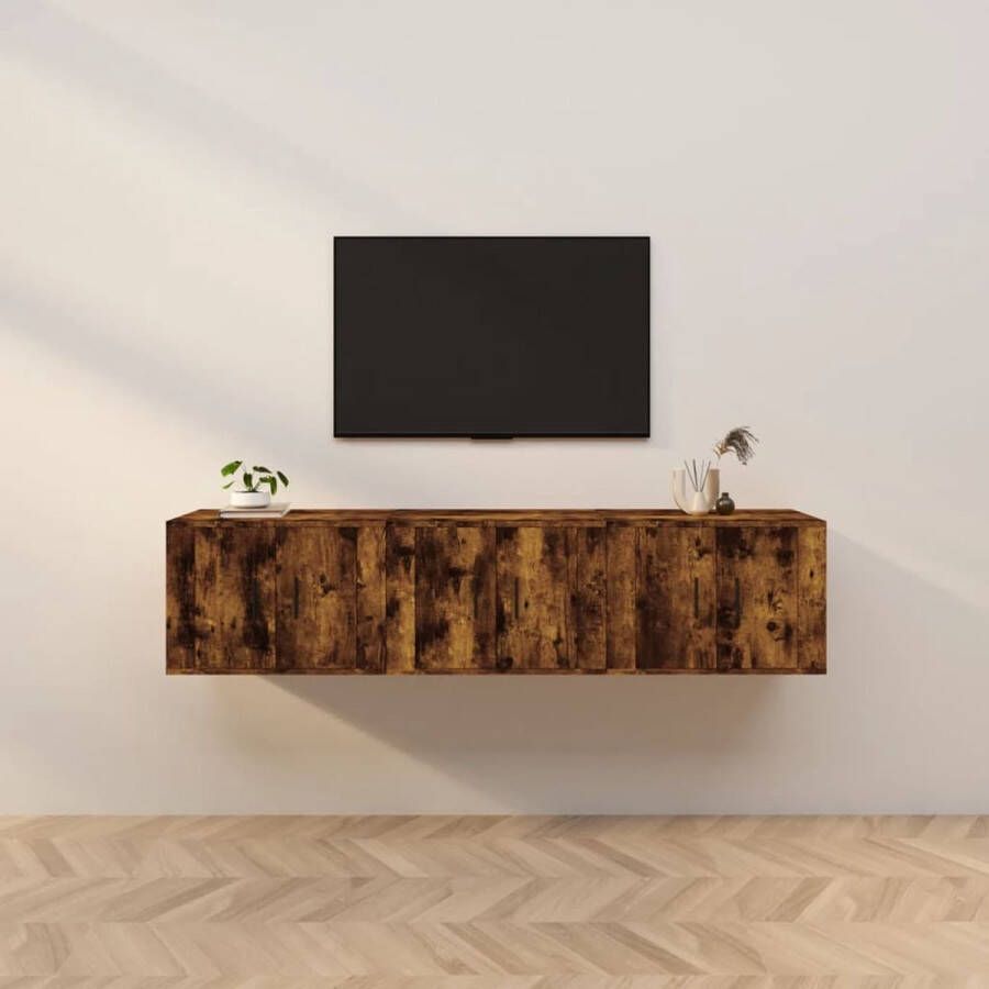 VidaXL TV wandmeubelset wandgemonteerd TV-kast van bewerkt hout 57x34.5x40 cm gerookt eiken Kast