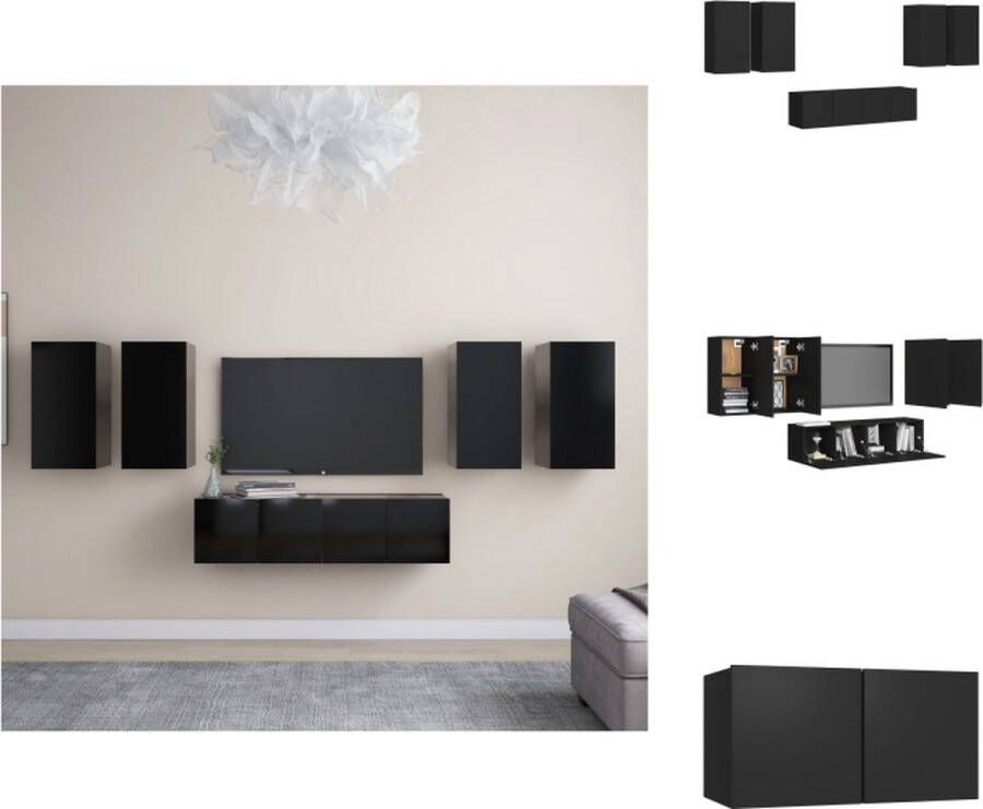 VidaXL TV wandmeubelset zwart spaanplaat 4x 30.5x30x60cm + 2x 60x30x30cm montage vereist praktisch en opvallend Kast - Foto 2