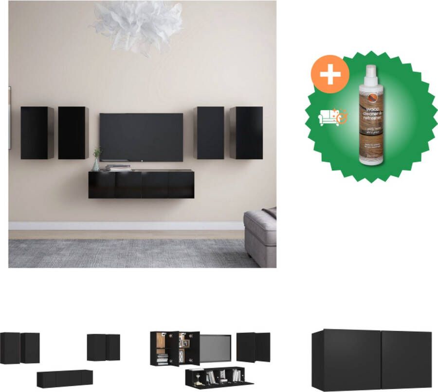 VidaXL TV-meubelset Bruin Wandmontage 4x 80x30x30cm 2x 30.5x30x30cm Eenvoudig schoon te maken Materiaal- spaanplaat Kast Inclusief Houtreiniger en verfrisser - Foto 4