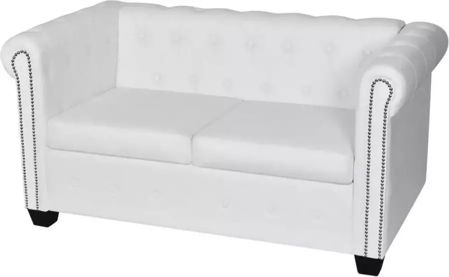 VidaXL Tweezitsbank Chesterfield kunstleer wit