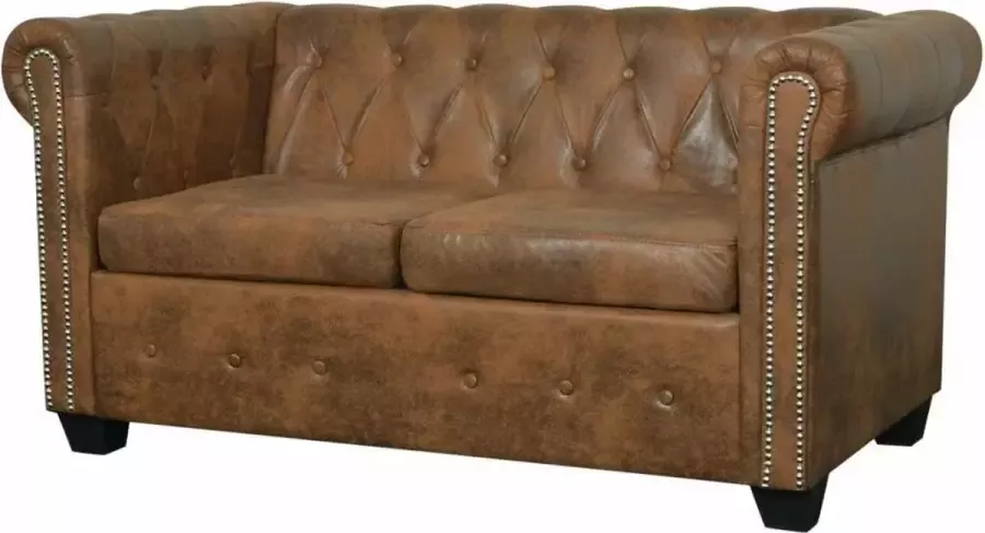 VidaXL Tweezitsbank Chesterfield-stijl kunstleer bruin
