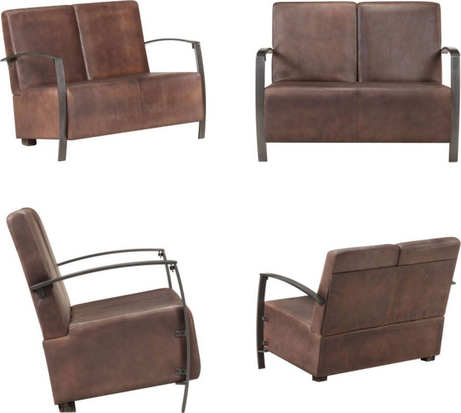 VidaXL Tweezitsbank echt leer verweerd bruin Zitbank Zitbanken Bank Banken