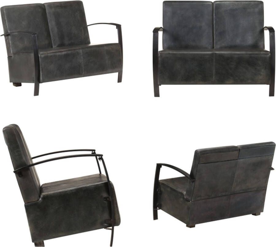 VidaXL Tweezitsbank echt leer verweerd grijs Zitbank Zitbanken Bank Banken