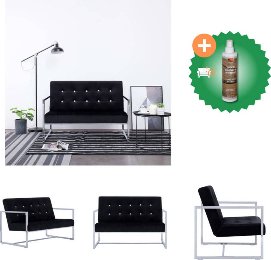 VidaXL Tweezitsbank fluweel zwart 114x78x81cm max 110kg draagvermogen Bank Inclusief Houtreiniger en verfrisser