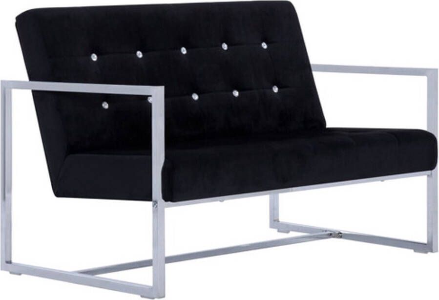 VidaXL -Tweezitsbank-met-armleuningen-chroom-en-fluweel-zwart