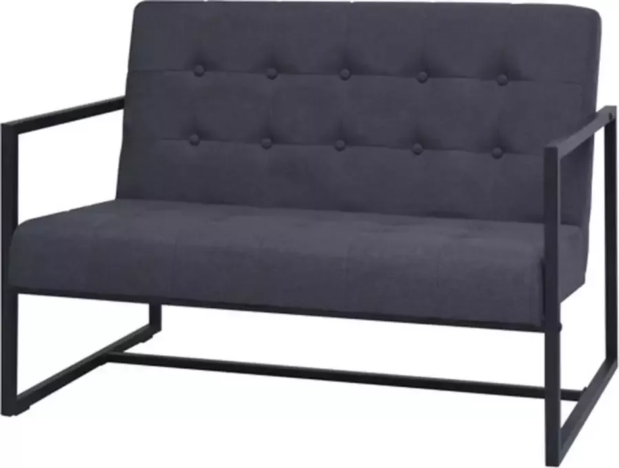 VidaXL -Tweezitsbank-met-armleuningen-staal-en-stof-donkergrijs