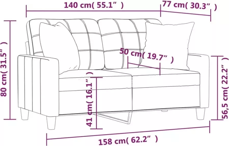 VIDAXL Tweezitsbank met kussens 140 cm kunstleer grijs - Foto 3