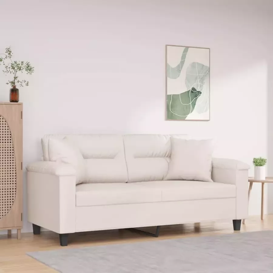 VidaXL -Tweezitsbank-met-kussens-140-cm-microvezelstof-beige