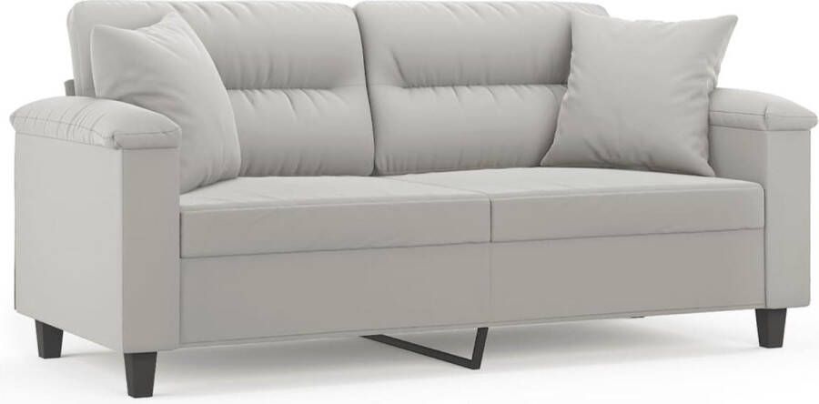 VidaXL Tweezitsbank lichtgrijs met kussens Tweezitsbank Microfiber Sofa Grijze Bank Banksofa Lounge Stoel