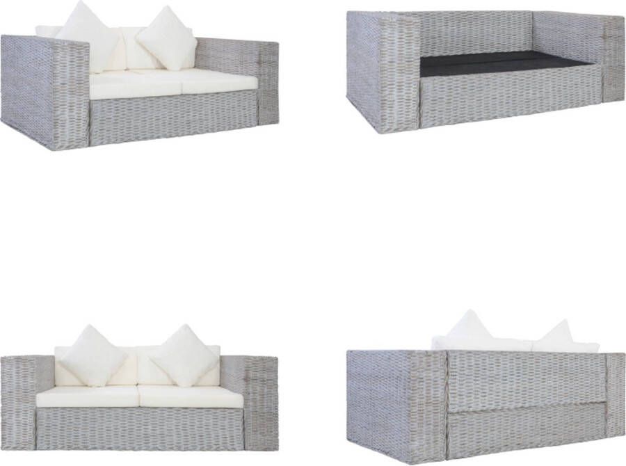 VidaXL Tweezitsbank met kussens natuurlijk rattan Bank Banken Tweezitsbank Tweezitsbanken