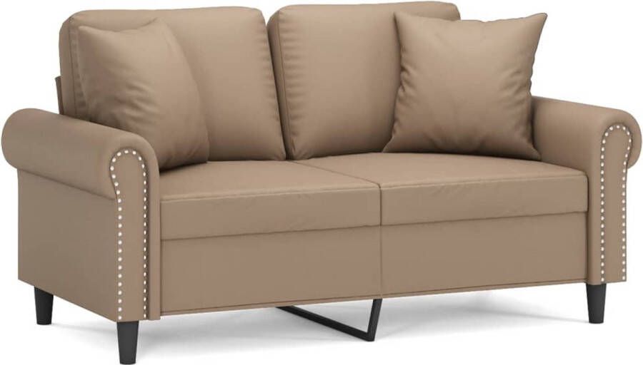 The Living Store Tweezitsbank met sierkussens 120 cm kunstleer cappuccinokleurig Tweezitsbank Bruine Bank Lederlook Bank Lounge Bank Bankstel - Foto 2