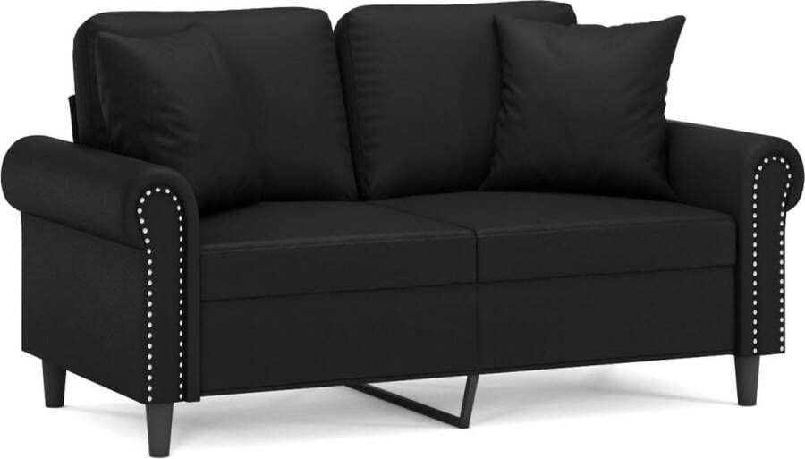 The Living Store 2-zitsbank Kunstleer 152 x 77 x 80 cm Zwart met Sierkussens PP-katoen Tweezitsbank Zwarte Bank Lederlook Bank Modern Sofa Lounge Meubilair - Foto 2