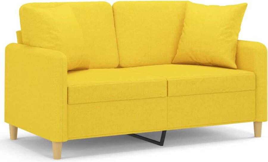 The Living Store Tweezitsbank met sierkussens 120 cm stof lichtgeel Tweezitsbank Sofa Bankstellen Geel Sofa Livingroom Meubels - Foto 2