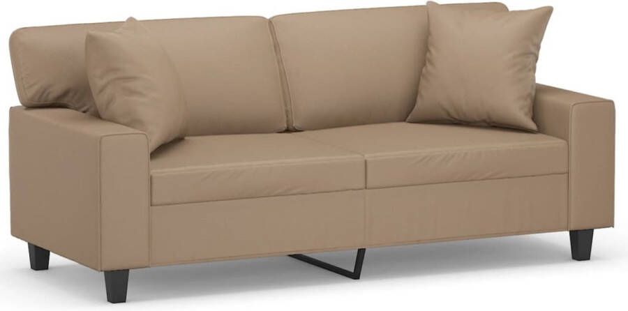 The Living Store Tweezitsbank met sierkussens 140 cm kunstleer cappuccinokleurig Tweezitsbank Kunstleder Sofa Bruine Bank Lounge Bank Living Room Furniture - Foto 2