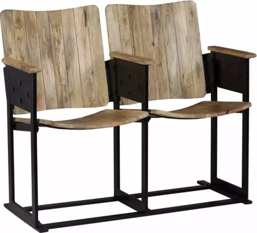 VidaXL Tweezitsbank Massief Mangohout & Staal 102x55x83cm Tweezitsbank Houten Bank Industrieel Design Vintage Bank Salontafel Woonkamer Meubels Mangohout Retro Meubilair Comfortabele Stoffering Unieke Bank Handmade Furniture - Foto 2
