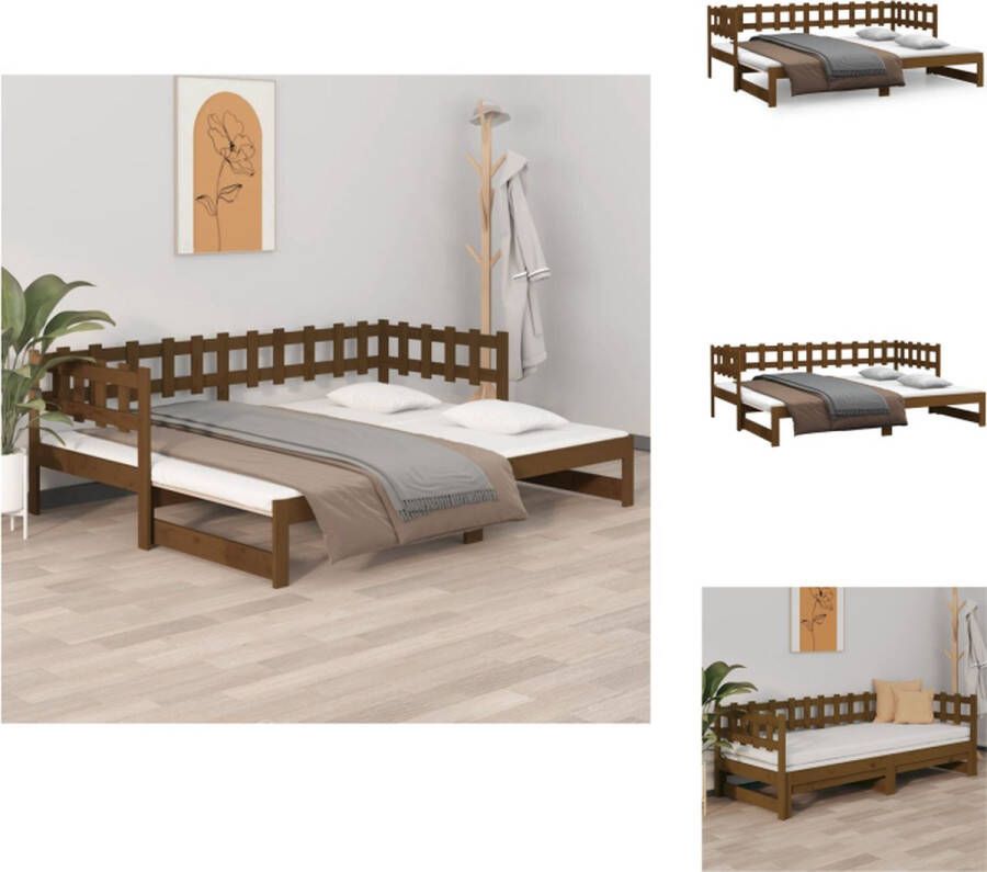 vidaXL Uitschuifbare Slaapbank Houten Logeerbed Massief Grenenhout 203.5 x 86 x 68.5 cm Honingbruin Bed