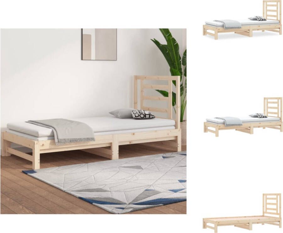 VidaXL Massief grenenhout Slaapbank 205.5 x 182 x 30 cm Uitschuifbaar Rustieke uitstraling Lattenbodem Geen basis nodig Hoofdbord Montagehandleiding Geschikt voor 90 x 200 cm matrassen Bed - Foto 2