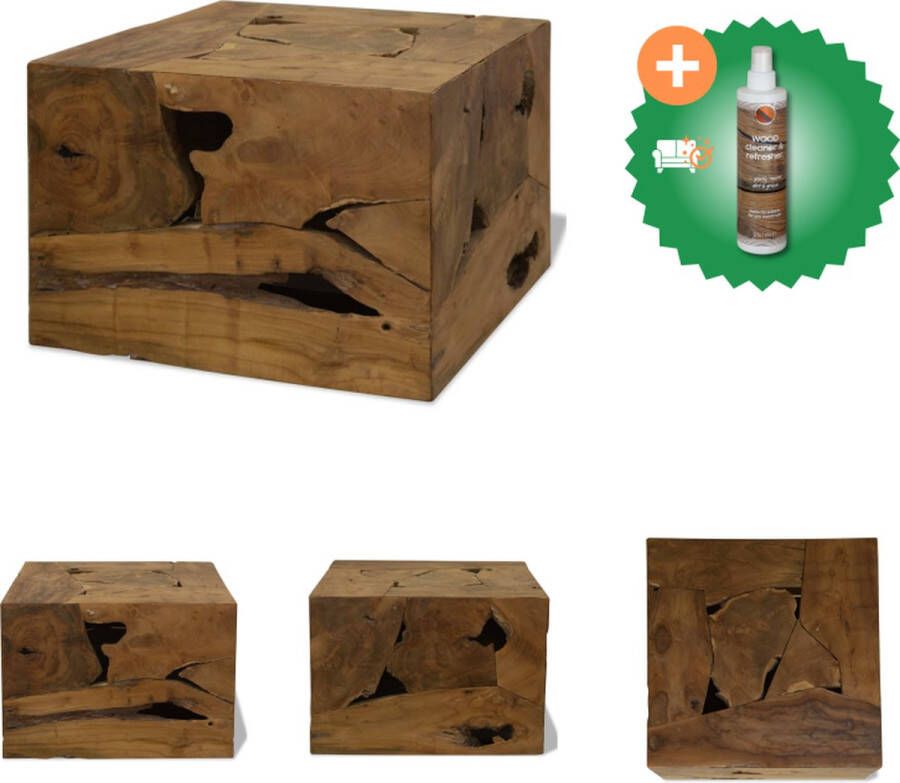 VidaXL Unieke Salontafel Teakhout 50 x 50 x 35 cm Handgemaakt Tafel Inclusief Houtreiniger en verfrisser