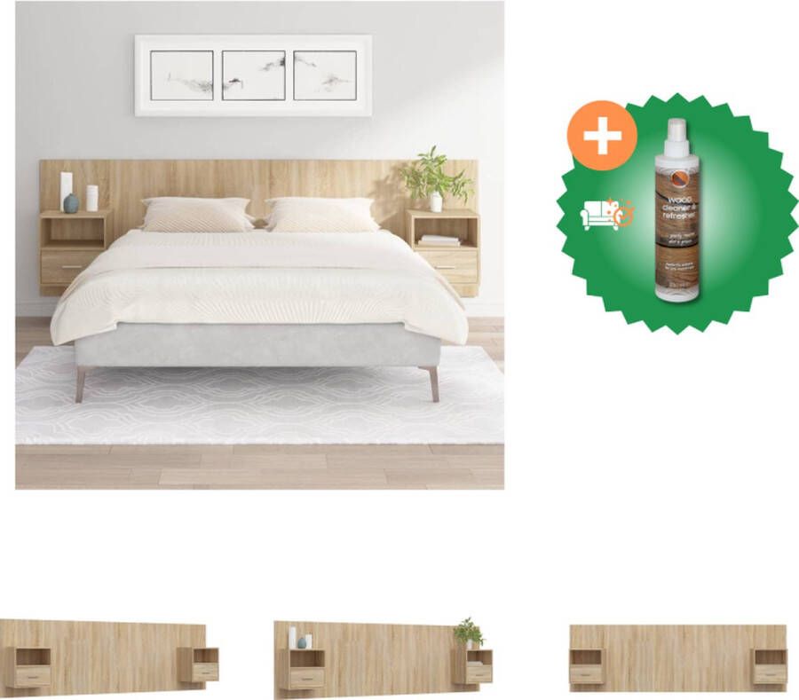 VidaXL Nachtkastje Set met Zwevend Hoofdbord Sonoma Eiken Wandmontage Opbergruimte 48.5x32.5x80 cm Bewerkt Hout Bedonderdeel Inclusief Houtreiniger en verfrisser - Foto 3