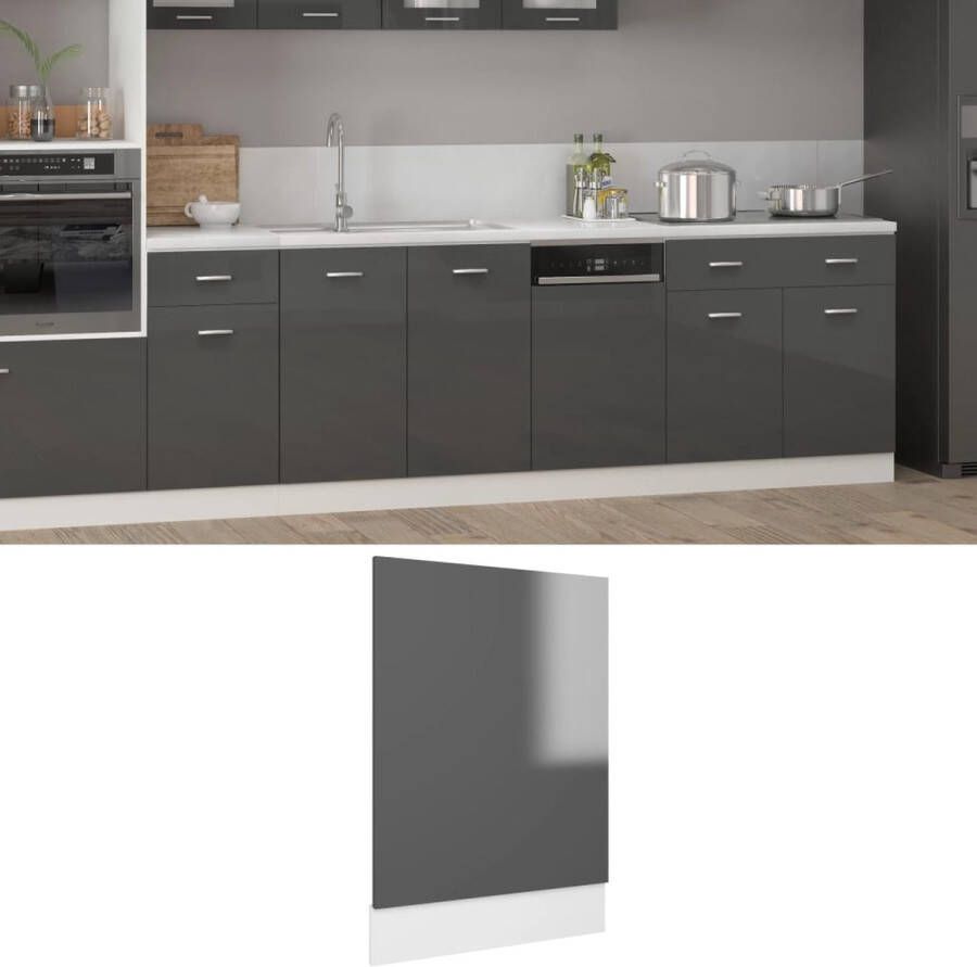VidaXL -Vaatwasserpaneel-45x3x67-cm-spaanplaat-hoogglans-grijs - Foto 2
