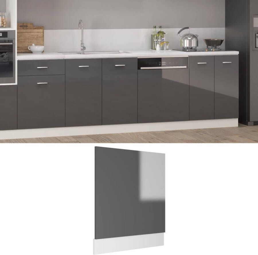 VidaXL -Vaatwasserpaneel-59 5x3x67-cm-bewerkt-hout-hoogglans-grijs - Foto 2