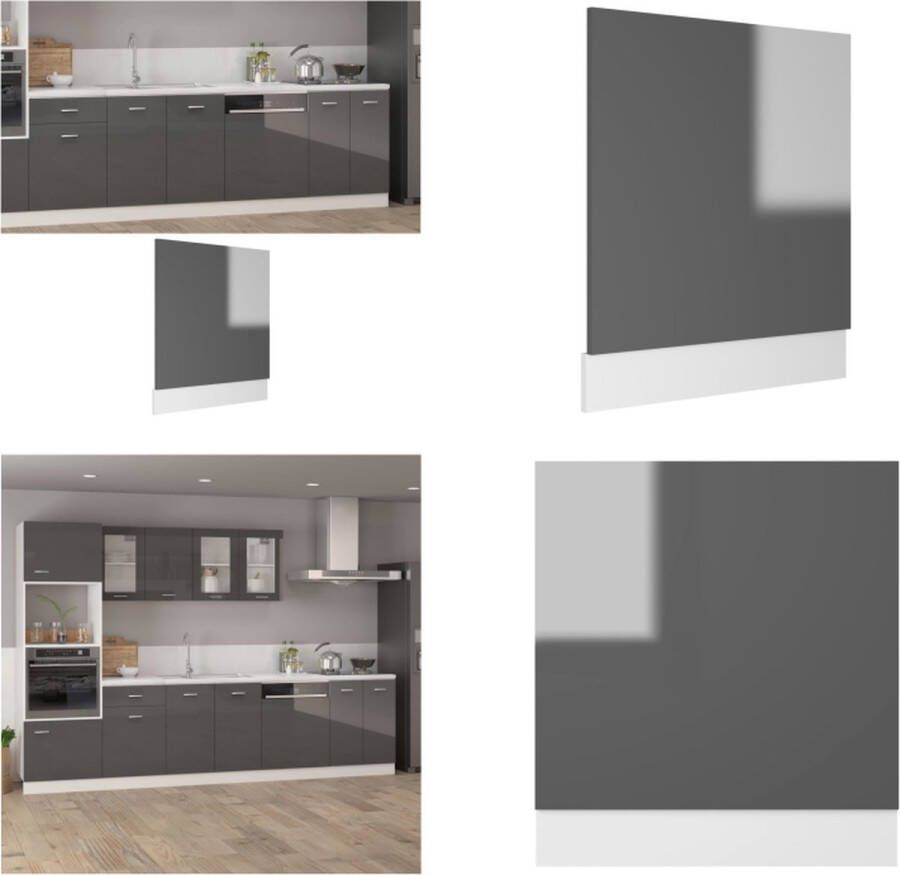 VidaXL Vaatwasserpaneel 59-5x3x67 cm spaanplaat hoogglans grijs Voorpaneel Vaatwasser Voorpanelen Vaatwasser Voorpaneel Vaatwasser Voorpanelen