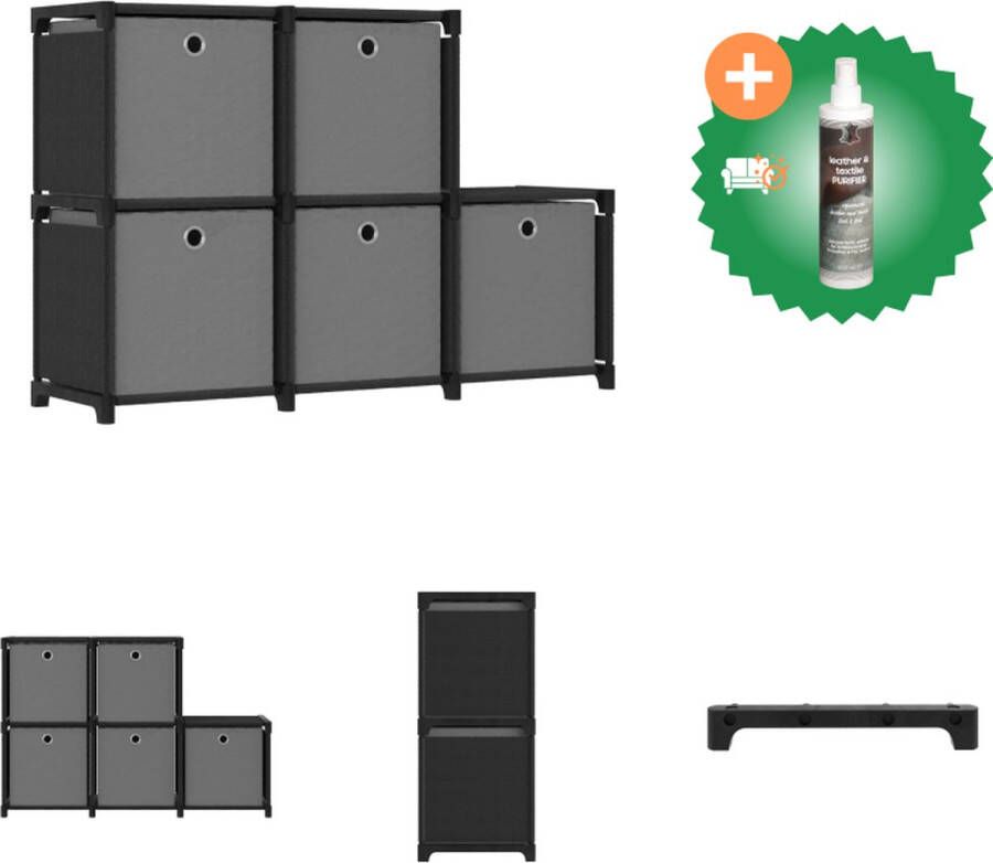 VidaXL Vakkenkast 5 Open vakken Stof en staal Zwart grijs 103x30x72.5 cm Kast Inclusief Reiniger