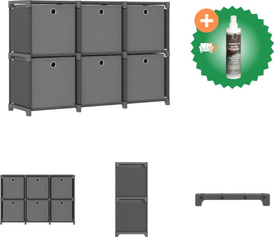 VidaXL Vakkenkast Grijs 103x30x72.5 cm Met 6 vakken en 6 boxen Kast Inclusief Reiniger