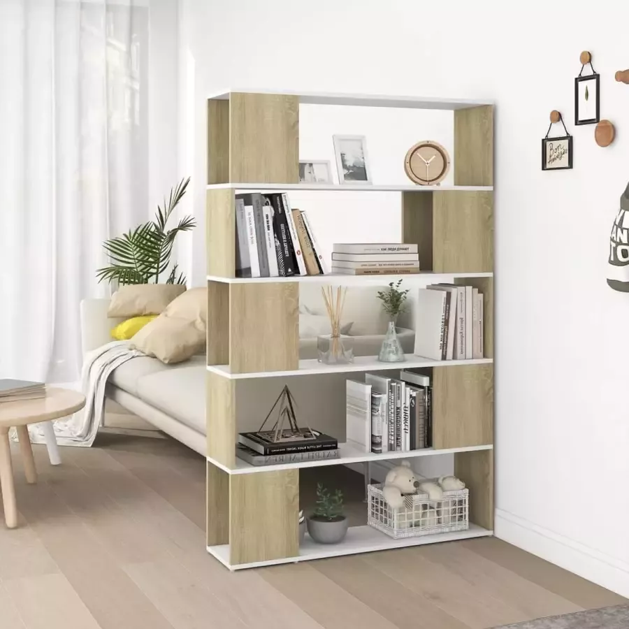 VidaXL Vakkenkast Room Divider kleur wit en eiken spaanplaat