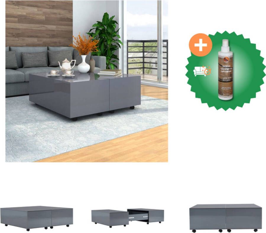 VidaXL Verlengbare Salontafel Grijs 100 x 100 x 35 cm Bewerkt Hout Tafel Inclusief Houtreiniger en verfrisser