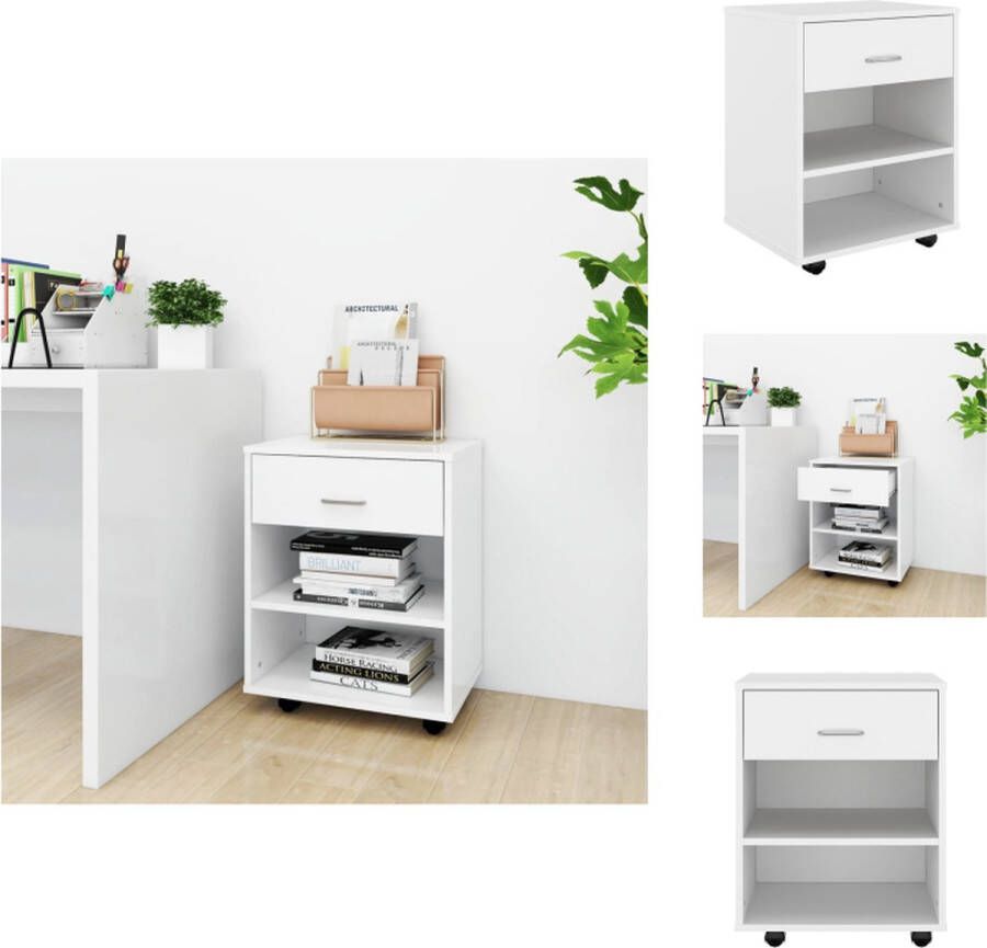 VidaXL Opbergkast Opbergkasten Rolbare Kantoorkast Rolbare Kantoorkasten Kast verrijdbaar 46x36x59 cm spaanplaat wit