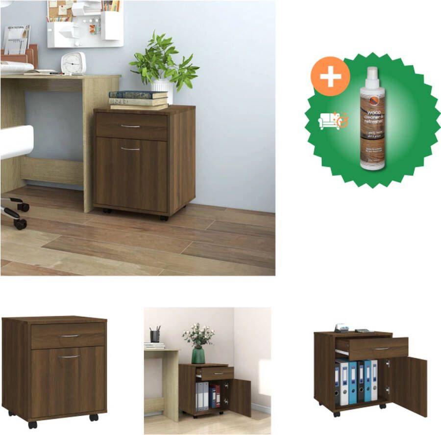 VidaXL Verrijdbare kast Bruineiken Opbergkast 1 vak 1 lade 45x38x54 cm Kast Inclusief Houtreiniger en verfrisser