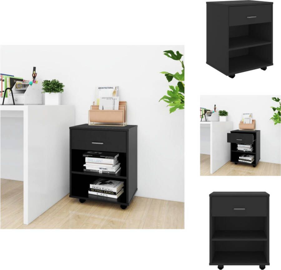VidaXL Opbergkast Opbergkasten Rolbare Kantoorkast Rolbare Kantoorkasten Kast verrijdbaar 46x36x59 cm spaanplaat zwart