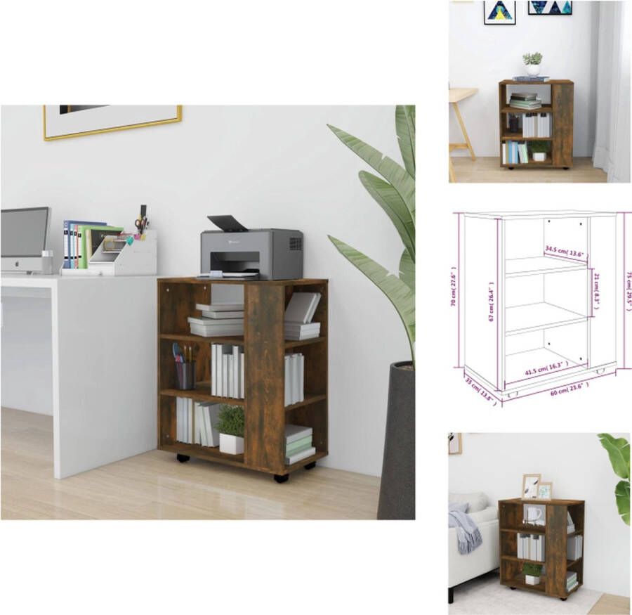 The Living Store Verrijdbare kast Bureauopbergmeubel 60x35x75 cm Gerookt eiken Montage vereist Verrijdbare Kast Rollaars Opbergkast Bureauspullen Kantooraccessoires - Foto 2