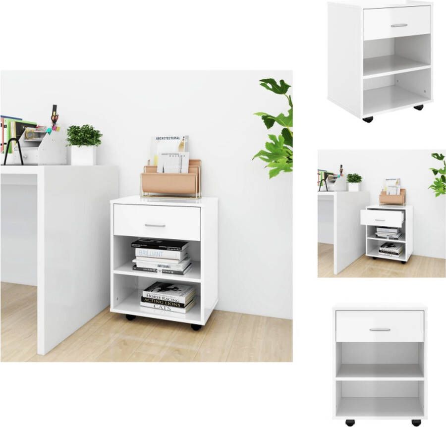 VidaXL Opbergkast Opbergkasten Rolbare Kantoorkast Rolbare Kantoorkasten Kast verrijdbaar 46x36x59 cm spaanplaat hoogglans wit