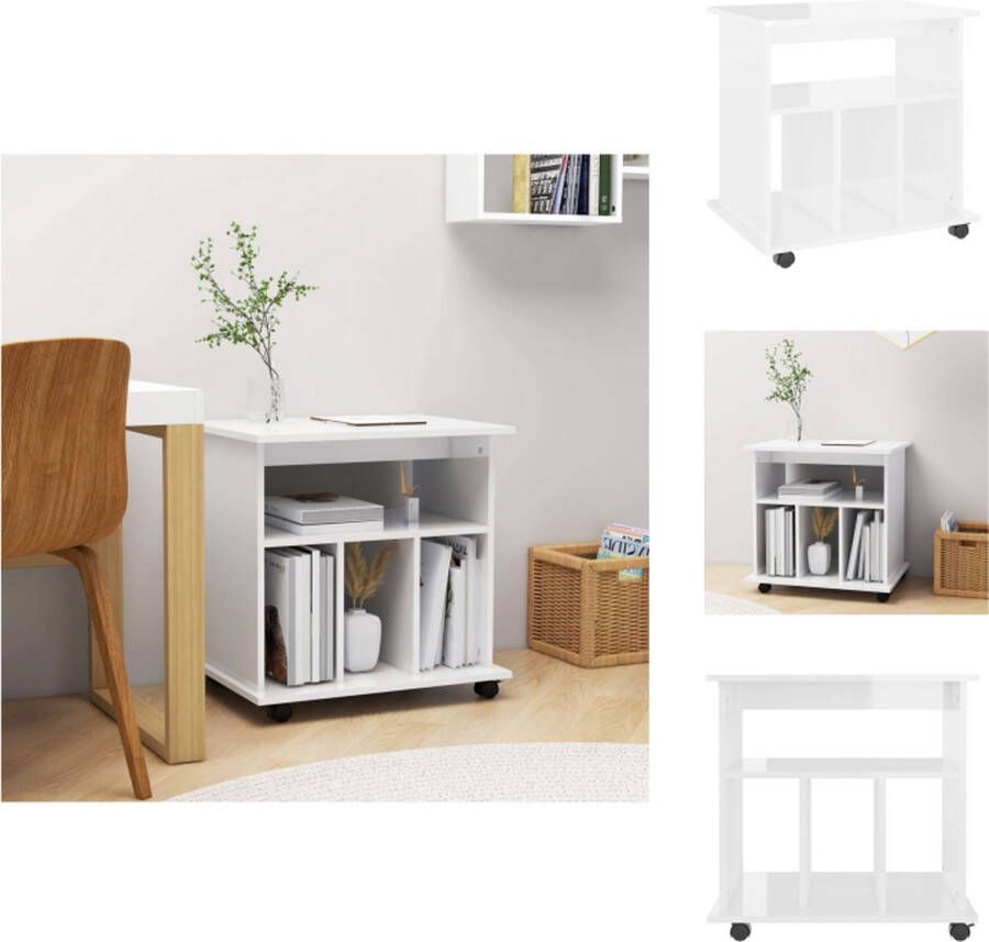VidaXL Opbergkast Opbergkasten Rolbare Kantoorkast Rolbare Kantoorkasten Kast verrijdbaar 60x45x60 cm spaanplaat hoogglans wit - Foto 2