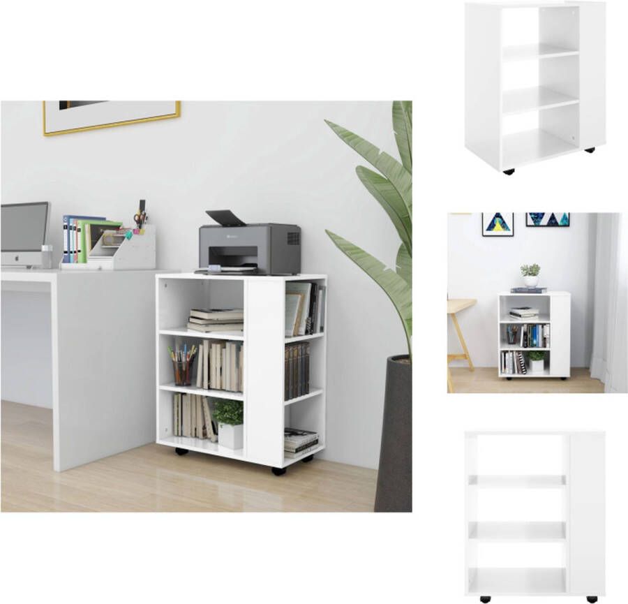 VidaXL Opbergkast Opbergkasten Rolbare Kantoorkast Rolbare Kantoorkasten Kast verrijdbaar 60x35x75 cm spaanplaat hoogglans wit - Foto 2