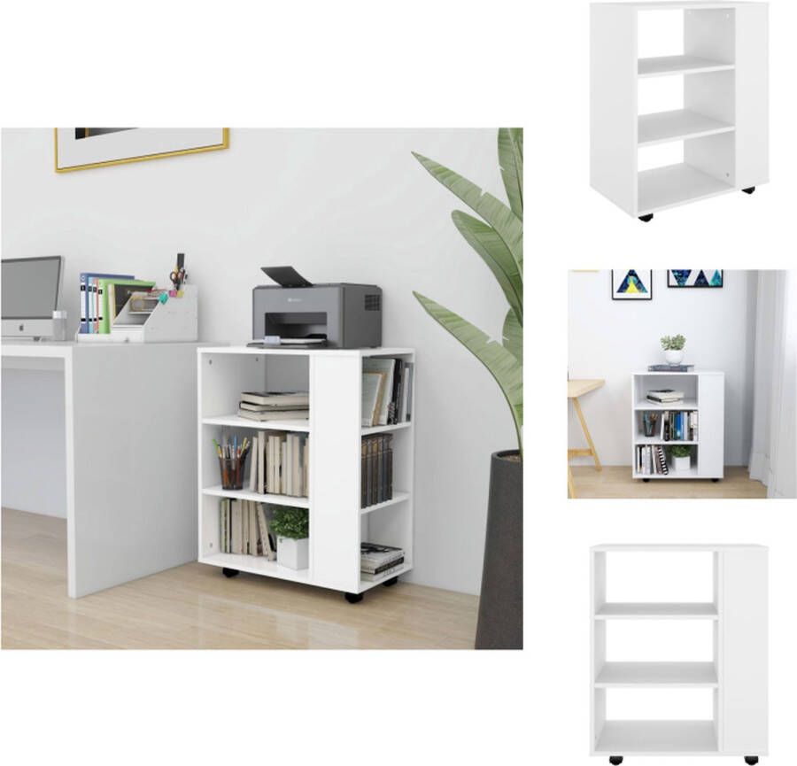 VidaXL Opbergkast Opbergkasten Rolbare Kantoorkast Rolbare Kantoorkasten Kast verrijdbaar 60x35x75 cm bewerkt hout wit - Foto 2