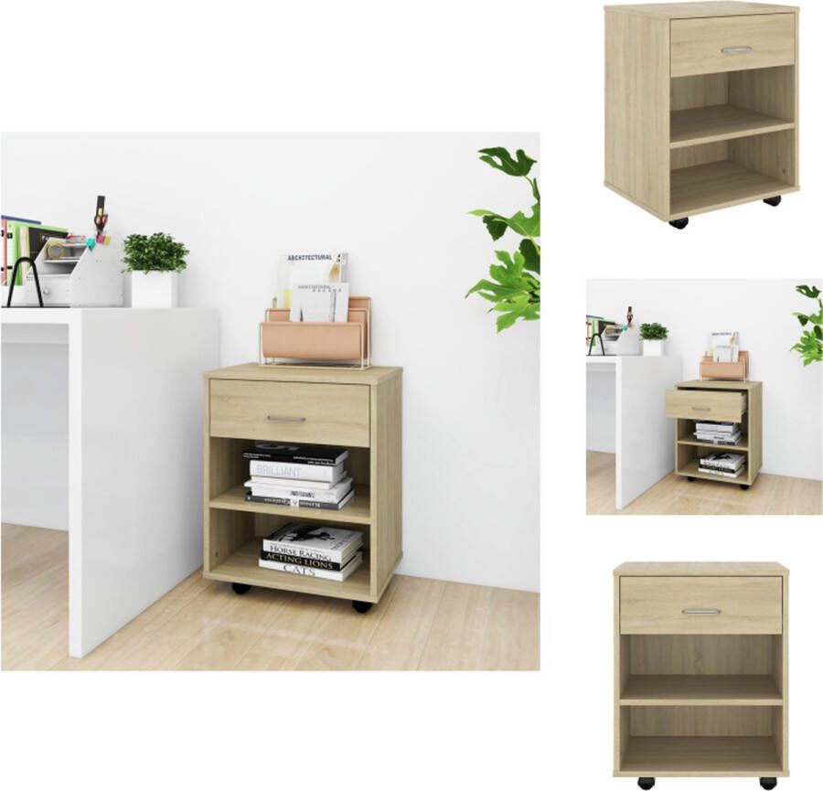 VidaXL Opbergkast Opbergkasten Rolbare Kantoorkast Rolbare Kantoorkasten Kast verrijdbaar 46x36x59 cm spaanplaat sonoma eikenkleurig
