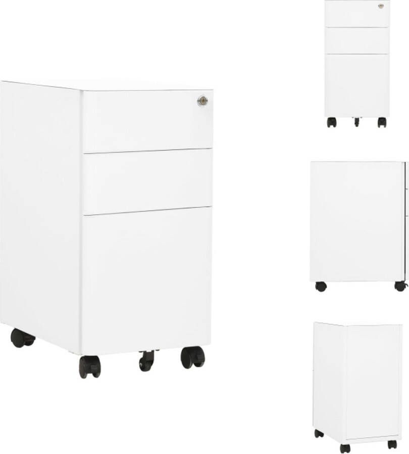 VidaXL Verrijdbare Kast Staal 30 x 45 x 59 cm Duurzaam en Gemakkelijk Schoon te Maken 3 Lades Met Slot Geschikt voor A4-Hangmappen Wit Kast