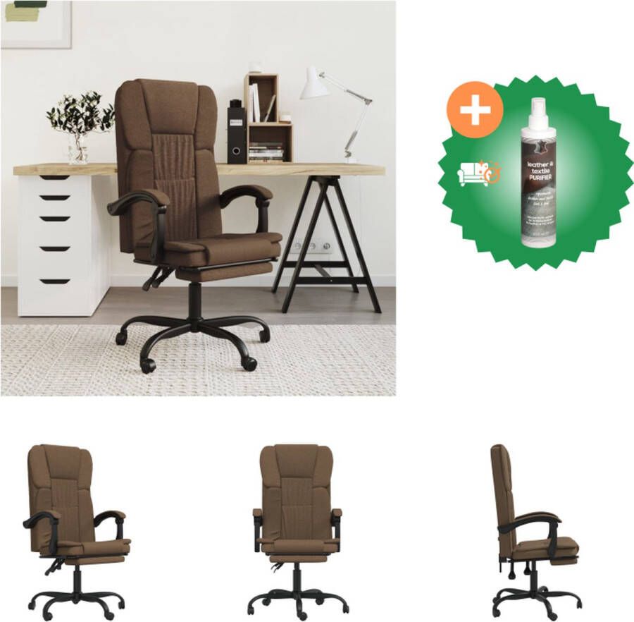VidaXL Verstelbare Bureaustoel Bruin 63x56 cm Ademende stof Verstelbare rugleuning en voetensteun 360 graden draaibaar Bureaustoel Inclusief Reiniger
