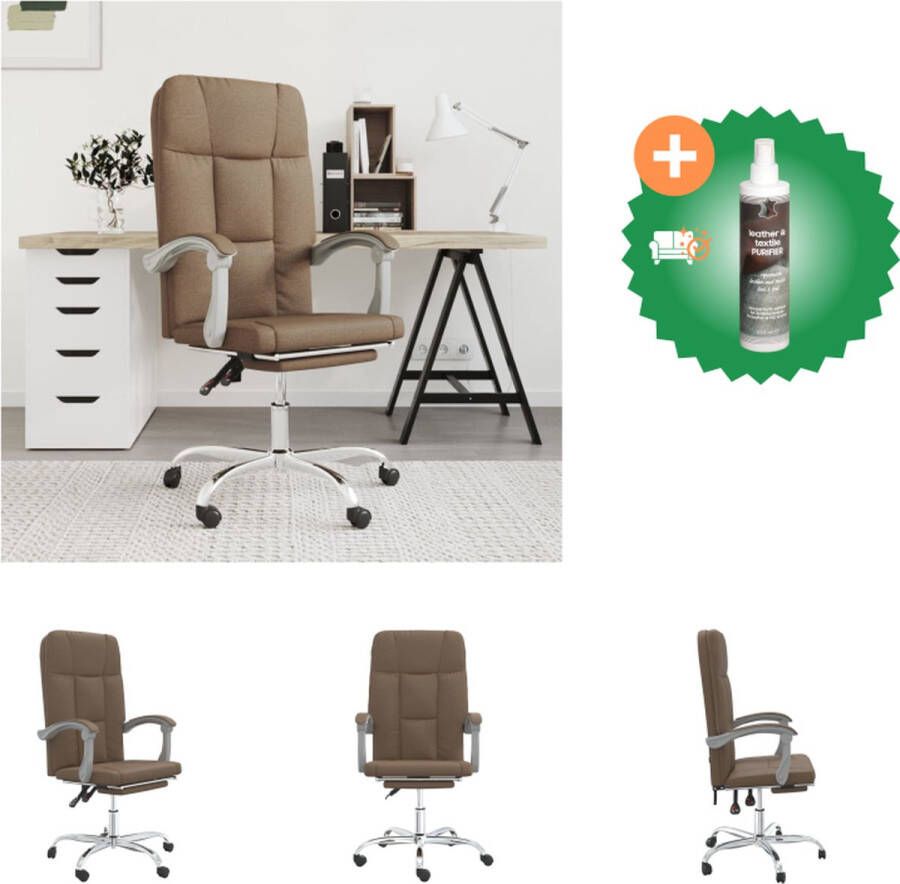 VidaXL Verstelbare Bureaustoel Bruin Stof 63x59 cm Verstelbare rugleuning en voetensteun Handig 360 graden draaibaar Stevig metaal en multiplex frame Bureaustoel Inclusief Reiniger