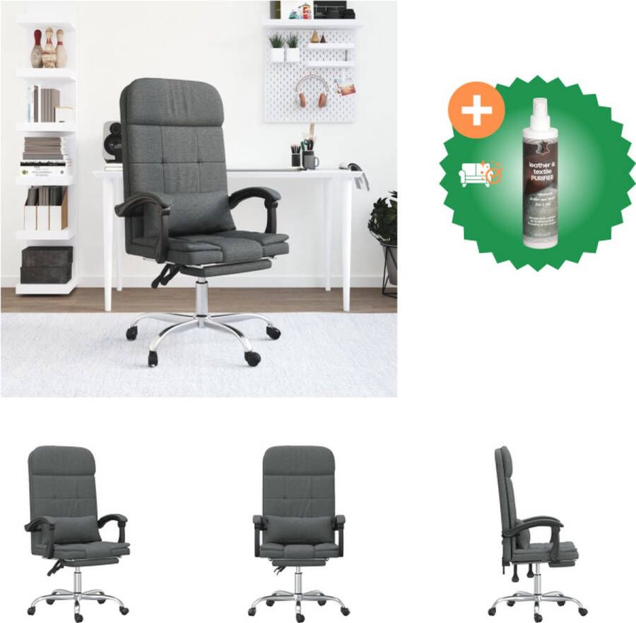 VidaXL Verstelbare bureaustoel Donkergrijs 63x56x(112.5-122) cm Massagefunctie Bureaustoel Inclusief Reiniger
