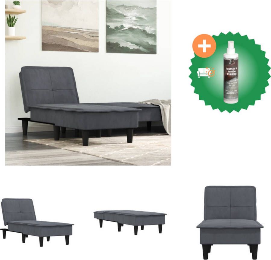 VidaXL Verstelbare Chaise Longue donkergrijs fluweel 55 x 140 x 70 cm multifunctioneel en comfortabel Chaise longue Inclusief Reiniger