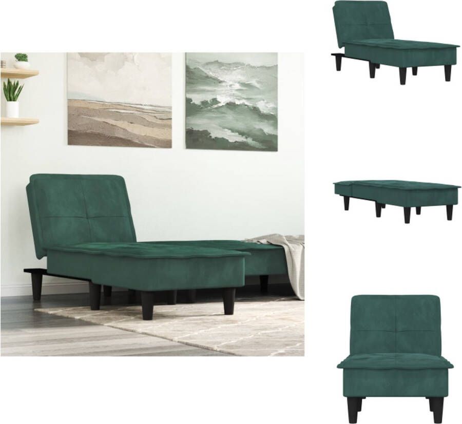 VidaXL Chaise longue Verstelbaar Donkergroen Fluweel 55 x 140 x 70 cm Stabiel frame Comfortabel Chaise longue