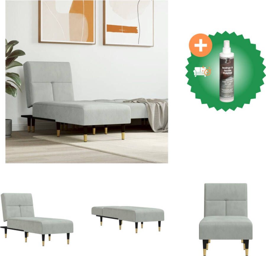 VidaXL Verstelbare Chaise Longue Fluweel Lichtgrijs 55x140x70cm Multifunctioneel Chaise longue Inclusief Reiniger